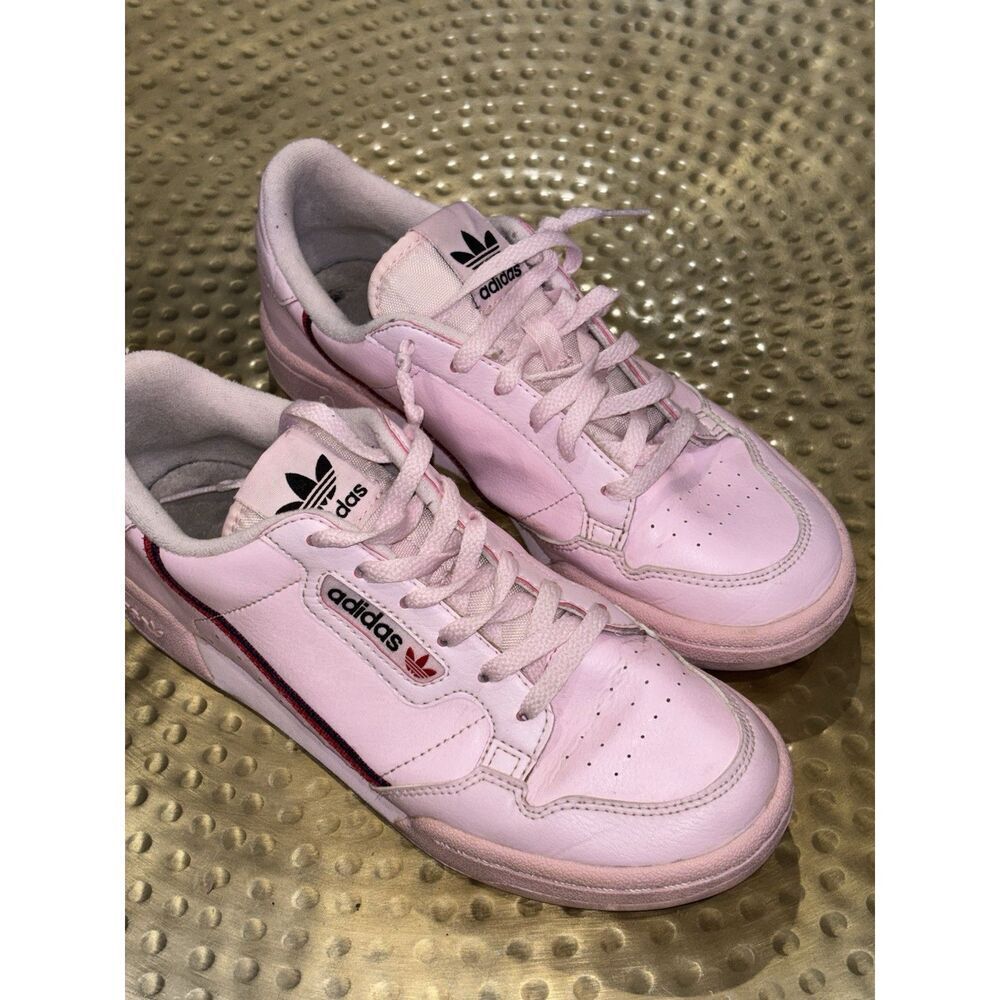 Womens adidas Continental 80 Pink Leather Low Top Sneakers Black Red Stripe Sz 5